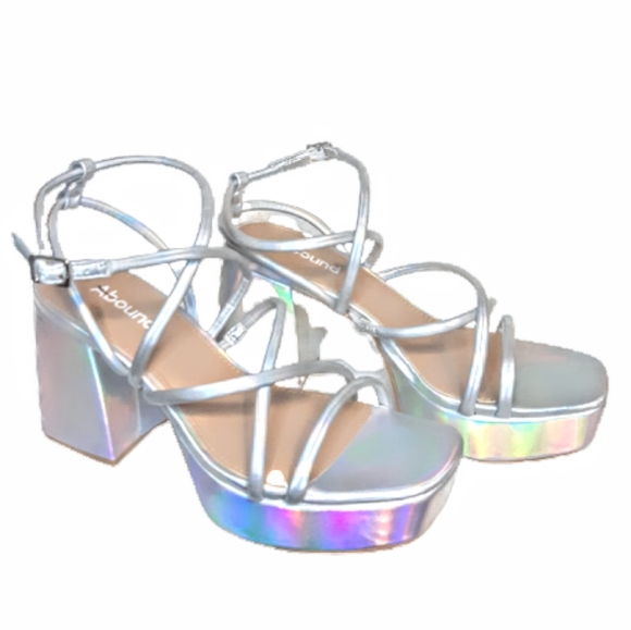 Abound Tiffanee chunky Block Heel Strappy Mettalic Silver sandals Heels Women - Picture 6 of 8